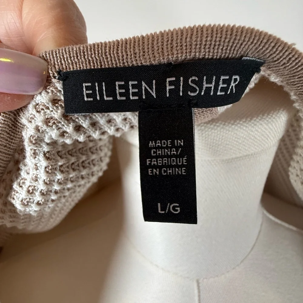 Eileen Fisher Silk Organic Cotton Open Front Cardigan Sweater Womens Size Large